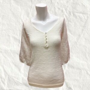 Y2K Chic Cream V-Neck Sweater Mohair Romantic Size XS